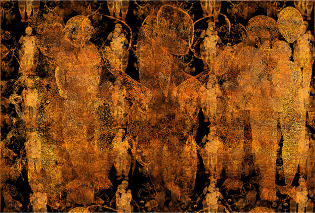 „chuchotements de femmes“, Pigmentdruck, Leinwand auf Holzmalgrund, 30 x 20cm und 60 x 40cm.