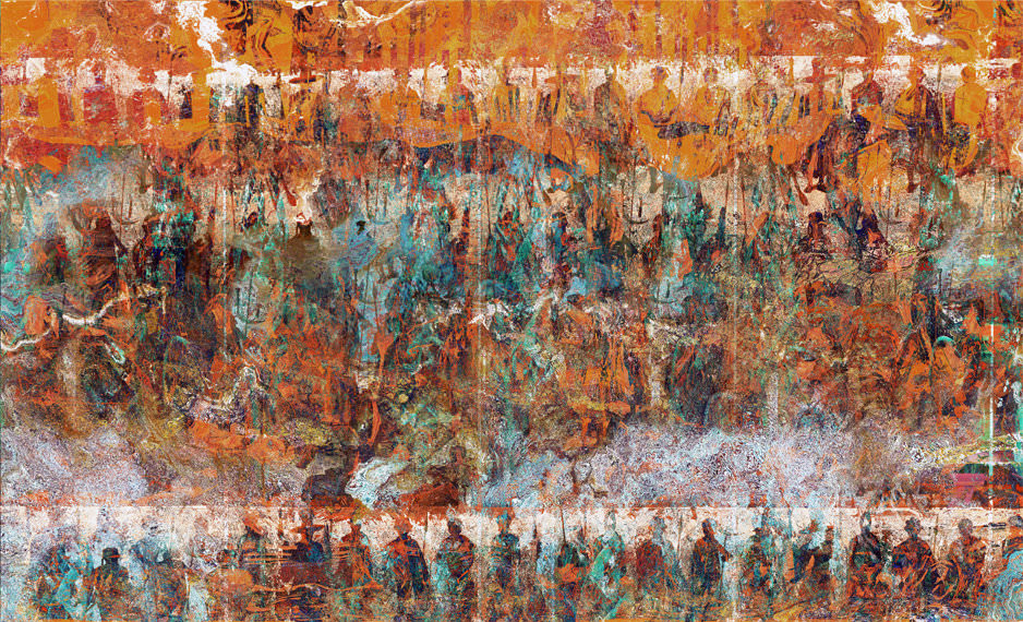 „les guerriers“, Pigmentdruck, Leinwand auf Holzmalgrund, 50 x 30cm